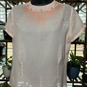 Vintage Y2K Voila Light Pink Sheer Beaded Short Sleeve Blouse Womens Size 8